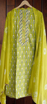 Pure Cotton Unstitched Suit Set  cotton bottom  and chiffon dupatta
